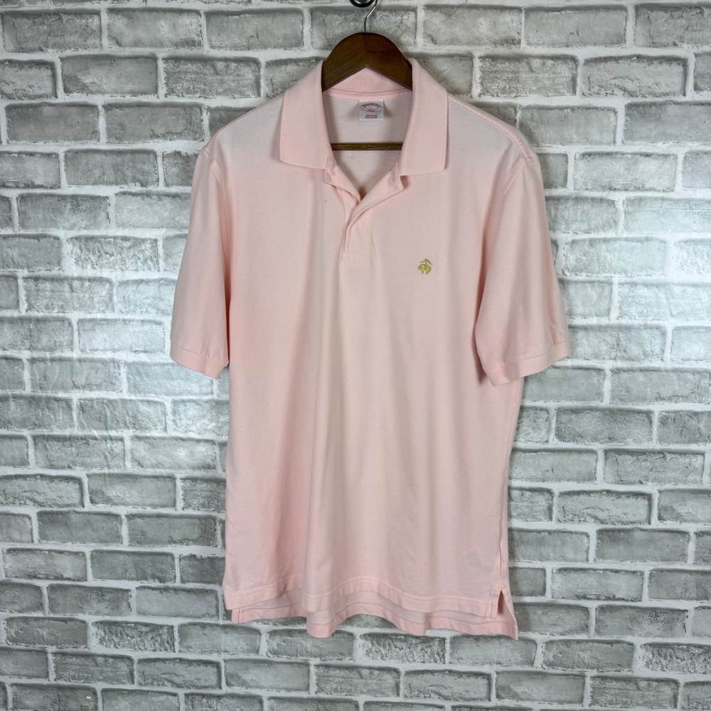 Brooks Brothers 346 Mens Large Pink Cotton Pique Short Sleeve Polo Shirt Logo